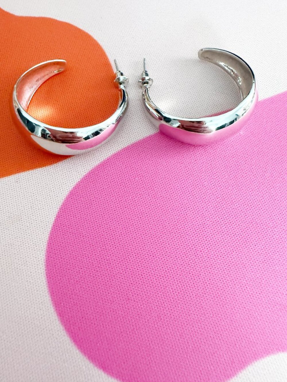 Silver Tone Chucky Hoop Earrings - Picture 5 of 6
